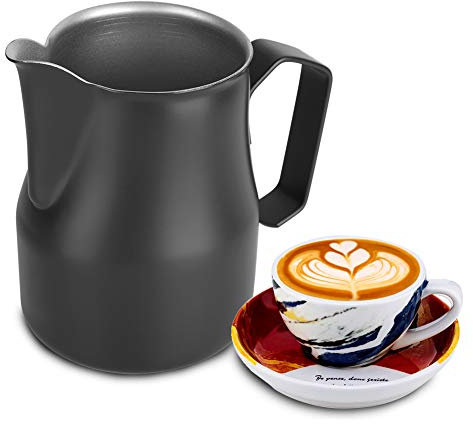 Frothing Cup Croissant Cup Water Cup Style Pitcher Jug with Long Mouth Korean Style for Latte Art Mug Milk Frothing Pitchers (Black)
