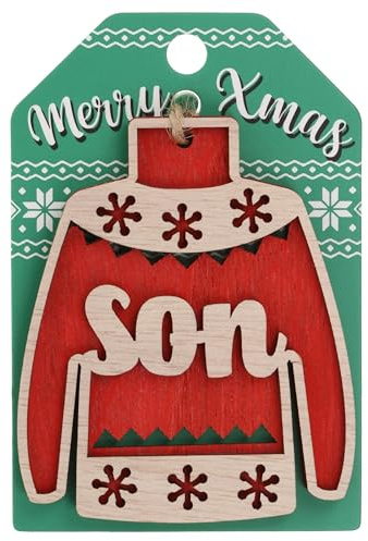 Son Christmas Jumper Wooden Tree Decoration Personalised Bauble Xmas Red