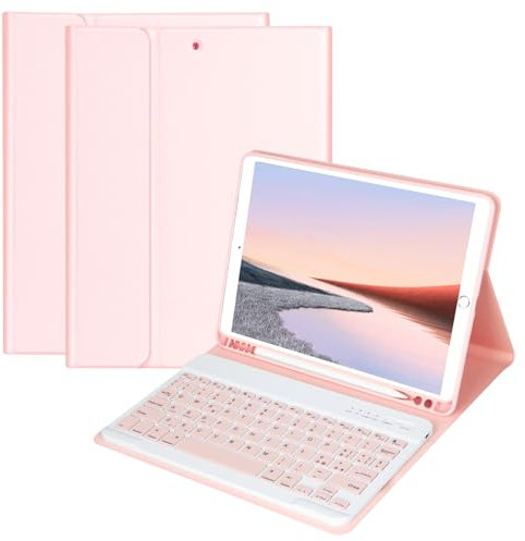 HOTLIFE Custodia Tastiera per iPad 10.2 7a Generazione 2019/8a Gen 2020/9a Gen 2021/iPad Pro 10.5/iPad Air 3, Magnetica Cover con Staccabile Bluetooth Wireless Layout Italiana Tastiera(Rosa)