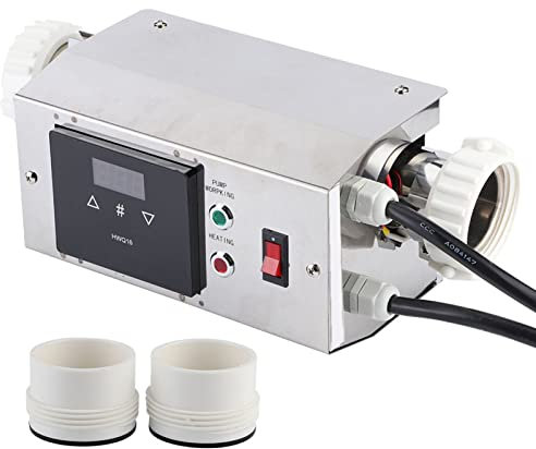 Asixxsix Controlador de Temperatura del Calentador de Piscina, Termostato Digital de Acero Inoxidable de 2 KW con 2 Conectores, Temperatura del Agua Ajustable de 22 ° a 55 ° para Piscina