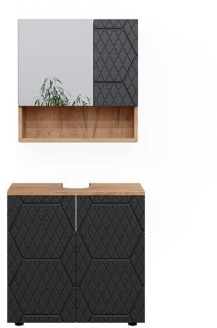 Vicco Badmöbel-Set Irma, Anthrazit mit Wabenstruktur, 2 Teile, Unterschrank 60 cm
