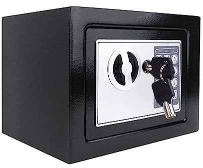 Tresor mit 2 Schlüssel und Elektronikschloss Wandtresor Feuerfest Wasserdicht Elektronischer Safe Eisenstahl Safe Schranktresor für Geschäft Bargeld/Geld/Schmuck/Wertsachen 4.6L Schwarz