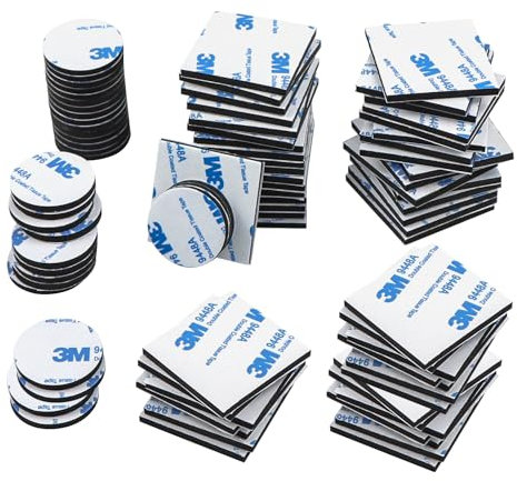 WEXFFU Klebepads Doppelseitig Extra Stark - Doppelseitiges Klebeband schaumstoff,100 Stück Doppelseitige Klebepads,m3 Klebepads Rauchmelder Klebepads mit Quadrate & Kreise für Wände Boden Türen Gläser