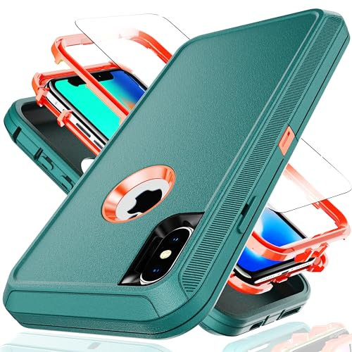 YmhxcY for iPhone XS Max Case 6.5-Inch with Explosion-Proof Screen Protector,3 in 1 Shockproof TPU Hard PC Bumper Drop-Proof Shell for iPhone XS Max-Blue/Orange