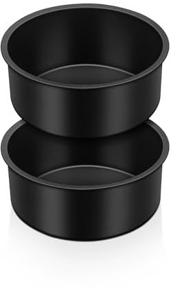 Joyfair 4 Inch Cake Tin Set of 2, Non-Stick Stainless Steel Round Cake Pan, Small Layer Baking Mould for Birthday Wedding, Rust Resistant & Easy to Clean, One-Piece & 5cm Deep (10cm, Black)