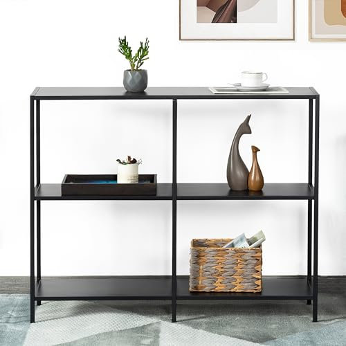 HDANI Table Console en Métal 100cm avec 3 étagères de Rangement,Petite Table de canapé,Table Console étroite,Style Moderne,Adaptée à l'entrée de la Table du Salon,Chambre à Coucher,Noir