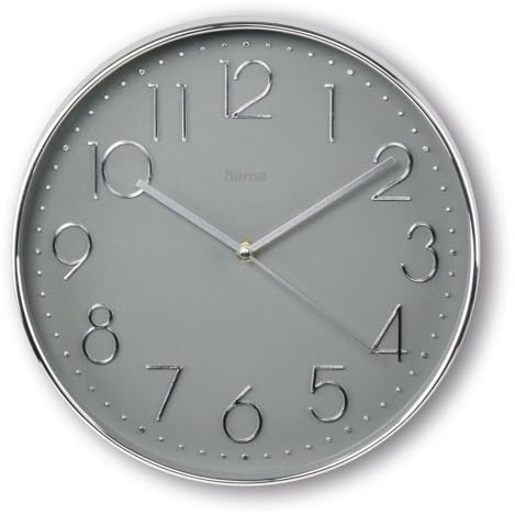 Hama Wanduhr Korsika, Ø 30 cm, ohne Ticken, Silber/Grau