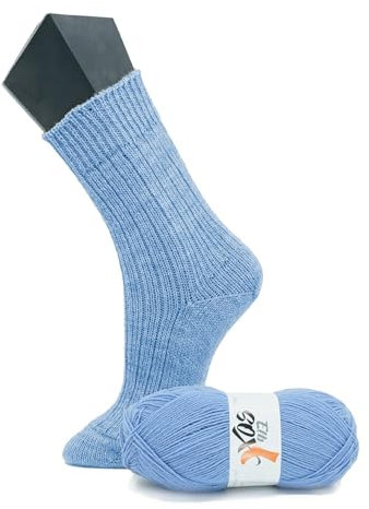 ElbSox Pier 4-4fach Sockenwolle - 100g Wolle als Knäuel mit einer Lauflänge von ca.420m - reicht für ein paar Socken bis Größe 46 - Farbe 009 - Himmelblau