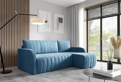 LIKMA Türkis Ecksofa Otto 224x145 cm mit Schlaffunktion (200x140 cm) Eckcouch mit Bettkasten Wohnlandschaft mit Bettkasten Bettsofa mit Stauraum Polstermöbel Sofa 3 Sitzer