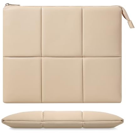 MoKo 13.3-14 Pollici Puffy Laptop Sleeve Adatta a MacBook Air 13'' M3 2024/2020/2019, MacBook PRO 14'' M3 2024/2023, MacBook PRO 13” M2/M1, Custodia in Pelle PU per Il Trasporto, Sabbia