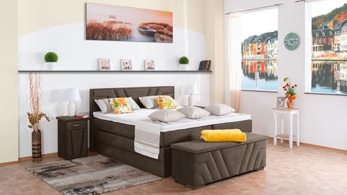 Boxspringbett Terz 240x220, DS-Sand, 7-Zohnen Taschenfederkernmatratze, Komfortschaum - Inklusive Aufbau - Deutscher Hersteller