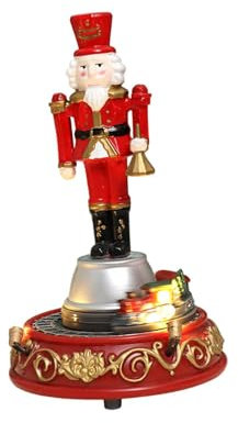 Nishiyuenyi Christmas Nutcracker Statue Nutcracker and Rolling Train Figurine Friend Gift with Light and Music for Balcony Bookshelf, Red Clothing Red Hat