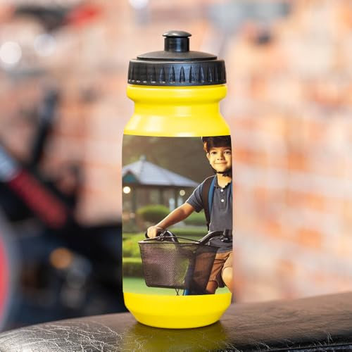 Wanapix | Bidon de Cyclisme Personnalisé | Couleur Jaune | Gourde pour Vélo avec la Photo ou le Nom de Votre Choix | Capacité de 620 ml | Sans BPA | 100% Personnalisé