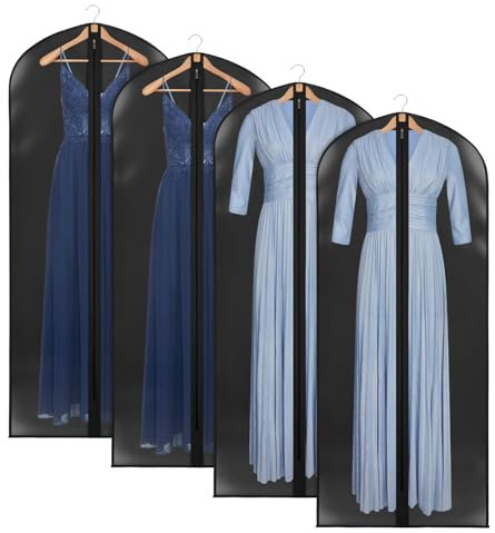 Syeeiex 4 sacchi per abiti lunghi, 60 x 165 cm, trasparente, con chiusura lampo, traspiranti, per abiti da sera, cappotti, vestiti, custodie per vestiti, 4 pezzi