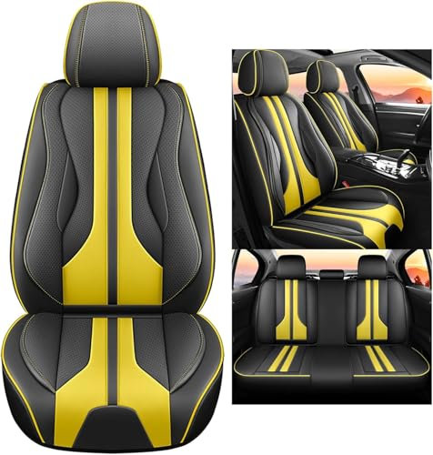 Karstry Autositzbezüge komplettes Set Universal in Stylish Design, Schonbezüge für Vordersitze und Rückbank, Auto Sitzbezüge Airbag Kompatibel, Premium Wasserdicht Sitzbezug, Gelb