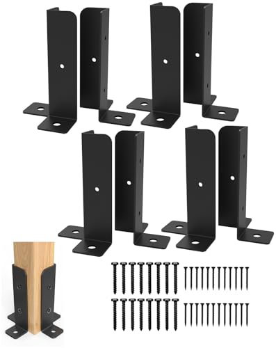 4 staffe regolabili per pali di recinzione, adatte per pali in legno, in acciaio inossidabile nero, kit di staffe per recinzione/pergola/ponte, con viti e chiodi di espansione (4)