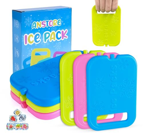 Anstore Ice Packs for Cool Bag, Small Cooler Box for Lunch Boxes, Multicolor 6 Pack Ice Blocks for Cool Bags Reusable Ice Blocks for Air Coolers with Handle, Ice Block Small Cool Box Freezer Blocks