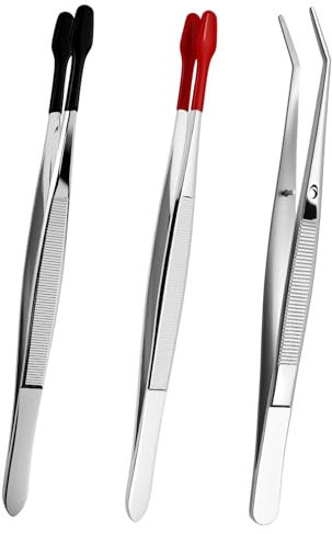 2 pinzas con puntas de goma, pinzas de acero inoxidable con punta plana, recubiertas de goma de PVC, pinzas planas antideslizantes para laboratorio, joyas, manualidades, sellos, monedas, manualidades