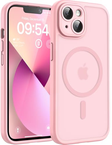 TOCOL Cover Magnetica per iPhone 13 6,1 Pollic, Compatibile con MagSafe, Protezione Fotocamera Integrata, Custodia Antiurto Traslucida Opaca, Rosa Chiaro
