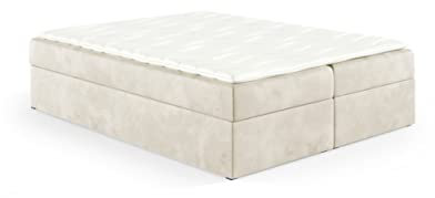 Sofello Boxspringbett Liam ohne Kopfstütze 120 x 200cm 2X Bettkasten Topper 5cm Gratis Beige Velour ohne Beine Schlaffläche + 3 cm: 123/143/163/183/203 cm (Riviera 21 - beige, 120x200)