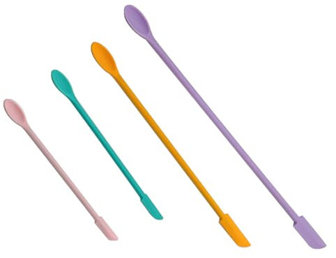 4Pcs Mini Silicone Spatula Jar Scraper Makeup Spatula Set Reusable Small Silicone Spoons Long Handle Lotion Stirrer for Jam Jar Makeup Narrow Bottles