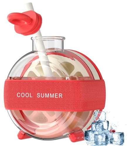 imluckies Botella de cubitos de hielo con correa para popote, 2 en 1, taza de cubitos de hielo, molde de bandeja de cubitos de hielo con tapa/contenedor/caja/recipiente para congelador, fácil de