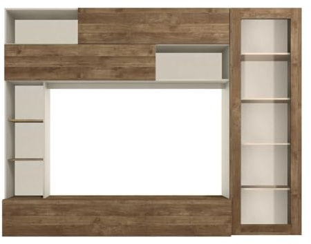 AltoBuy Meuble TV Mural avec rangements 1 Porte vitrée et étagères Beige et Aspect Bois - Palacio