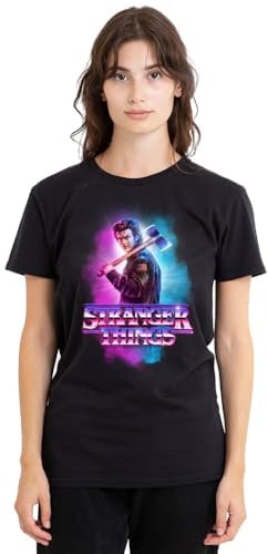Stranger Things Women's Steve Harrington Metal Burst Ladies T Shirt, Black