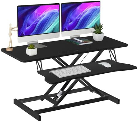 Generisch Steh-Sitz Schreibtischaufsatz Höhenverstellbar, 37'' Zweistufige Stehpult Konverter Mit Tastaturablage, Steh-Sitz- Für Zwei Monitore Und Laptop, 17 Kg Kapazität