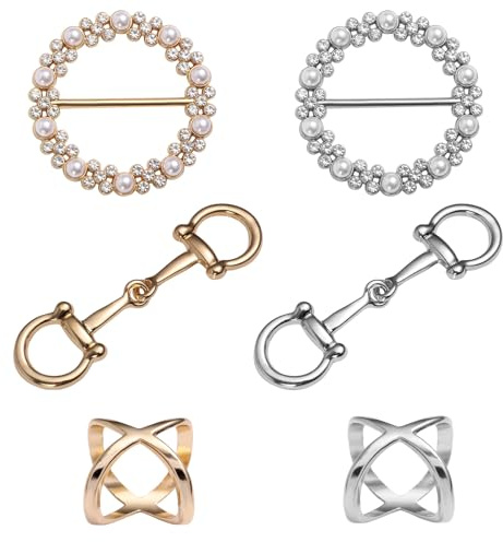 Mikovivi 6stk Teiliges Schalring-Set für Damen, 3 Stile Horsebit-Schalringe Vielseitige Metallclips Goldene und Silberne Horsebit-Seidenschnalle Einfache Metallschalringe für Seidenschals