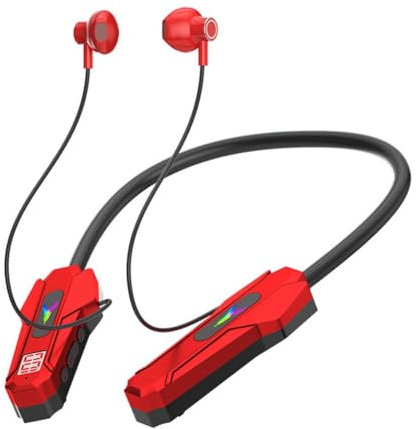 Tixqeaif Wireless Bluetooth Earphones Neckband LED Display Gaming Headset Waterproof Magnetic Sport Headsets with HD Mic Red