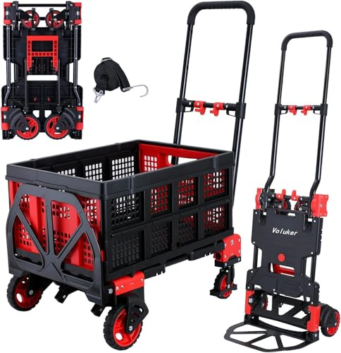 2-in-1 Handkarren Dolly 150 kg faltbar mit klappbarem Korb, zusammenklappbare Sackkarren, robuste Tragkraft, Kombination aus 4 Rädern und 2 Rädern, umwandelbarer Wagen mit einziehbarem Griff, Dolly