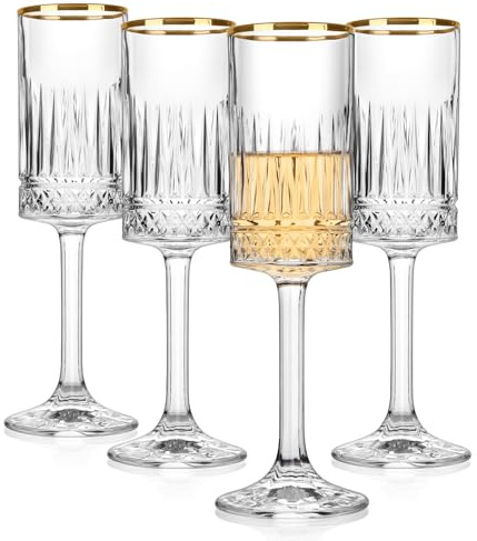 Cambareign 200ml Champagne Flutes Set of 4, Gold Rim Champagne Prosecco Glasses, Crystal Square Champagne Flute Glass, Gift for Birthday, Wedding, Anniversary, Celebrations