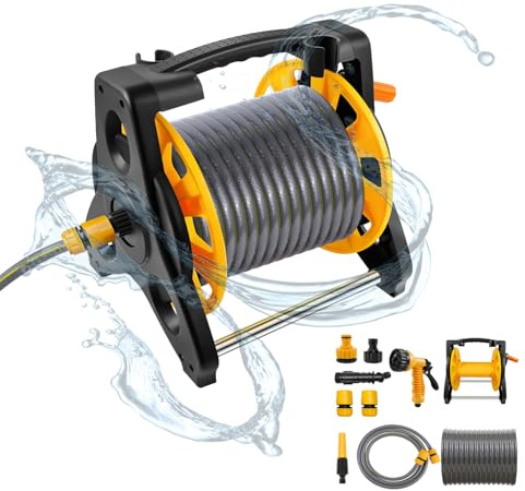 30M Retractable Garden Hose Reel Kit - Complete Set w/ 7-Pattern Gun, Quick Connectors & Wheels, Kink-Free for Pet Bathing & Irrigation