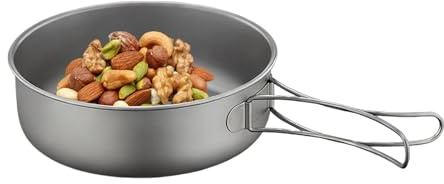 Hqunjikp Sartenes de camping para cocinar | Titanio con mango plegable | Utensilios de cocina de titanio para mochileros | para pesca al aire libre, caza, viajes, viajes por carretera, RV, hogar
