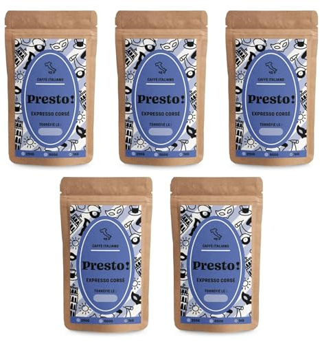 Café En Grain Presto Expresso Corsé | Blend Arabica/Robusta Torréfié À L’Italienne | Espresso Puissant Et Épicé | Créma Riche | Idéal Machine À Café Grain Ou Broyeur | Lot de 2 × 1 kg