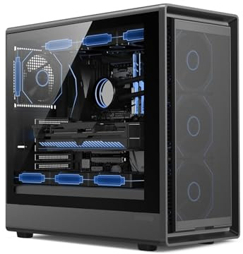 Kompatibel mit Powertrain Zhenjie G2 ATX-Gaming-PC-Gehäuse, 360-Wasserkühlungsunterstützung, Seitenwand aus gehärtetem Glas for den Desktop(Package 9 Fan Black)