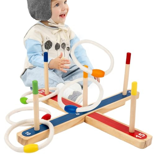 Wurfreifenspiel – Holz 41,2x9,2x6cm | Ringwurfspiel | Indoor-Outdoor-Wurfspiele | Hinterhof-Party-Familienspiele-Set Für Kinder Ab 3 Jahren, Klassisches Seilwerfen Für Garten, , Camping, Reisen