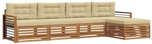 vidaXL Outdoor-Sofagarnitur mit Kissen 5 pcs Natur und Beige, Gartenlounge, Moderne Outdoor-Sofa, gemütliche Sitzgruppe, langlebige Terrasse für entspannte Stunden