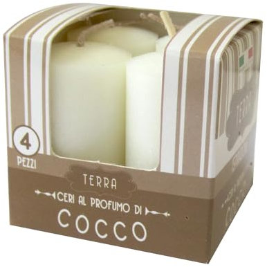 Cereria di Giorgio Set da 4 Candele profumate Melrose - Profumazione Cocco - Fragranza Che dà Ispirazione - Diametro 3 cm Altezza 5 cm - Durata Ore