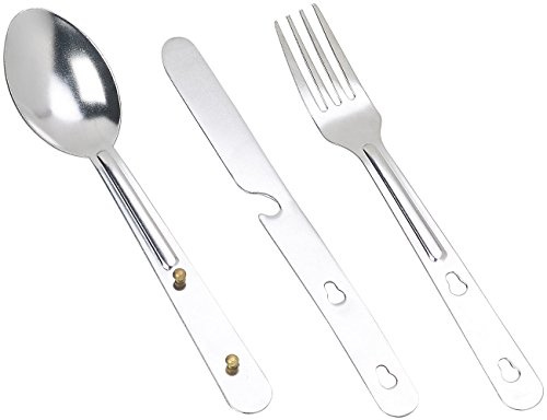 Semptec Urban Survival Technology Armeebesteck: 3-teiliges Edelstahl-Camping-Besteck-Set mit Gabel, Löffel & Messer (Outdoor Besteck, Camping-Essbestecke, Geschirr)