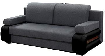mb-moebel Modernes Sofa Schlafsofa Kippsofa mit Schlaffunktion Klappsofa Bettfunktion mit Bettkasten Couchgarnitur Couch Sofagarnitur 3er LEVIN02 (Grau + Schwarz)