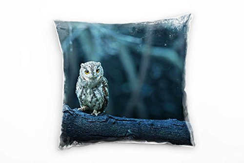 Paul Sinus Art Tiere, Eule auf einem AST, grau, braun, orange Deko Kissen 40x40cm für Couch Sofa Lounge Zierkissen - Dekoration zum Wohlfühlen