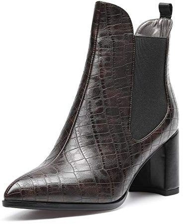Castamere Donna Polacchine Tacco a Blocco Stivali Chelsea 7.5CM Medio Tacco PU Marrone Nero Scarpe EU 41