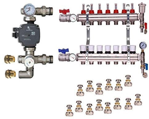 Underfloor Heating Complete Manifold Kit+ (A) Rated Pump (4 Ports Manifold, 16mm x3/4eurocone connectors)