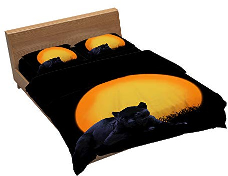 EU-VV Set Biancheria da Letto Modello Animale 1 Copripiumino + 2 Federa 100% Microfibra Trapunta (Pantera Nera,Matrimoni(200x200cm+2/75x50cm))
