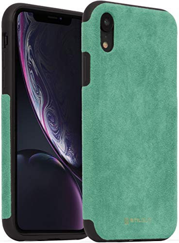 STILGUT Schutzhülle kompatibel mit iPhone XR, Alcantara-Leder (Veloursimitat) und weicher TPU-Rahmen, Grün