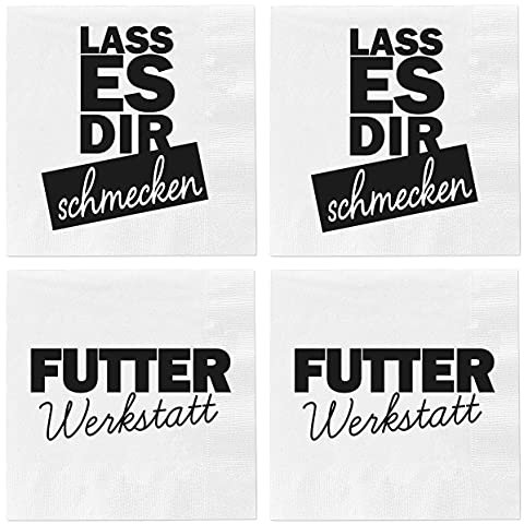 MIK funshopping Papierservietten Servietten-Set 3-lagig Größe 33 x 33 cm (4 Pckg. Futter Werkstatt/Lass es Dir schmecken)