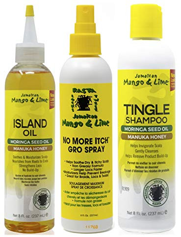 Jamacican Mango & Lime Island Oil 8 Unzen mit No More Itch Grow Spray 8 Unzen & Tingle Shampoo 8 Unzen
