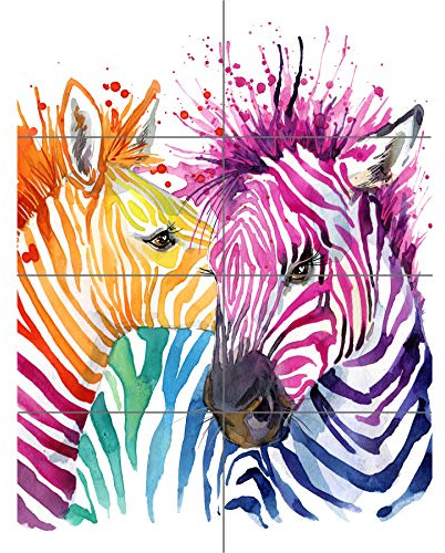 Artery8 Rainbow Zebra Painting XL Giant Panel Poster (8 Sections) Regen Gemälde